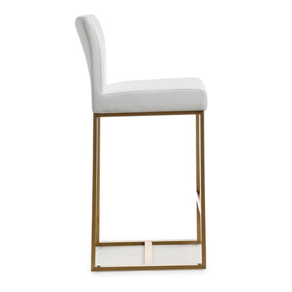 Contemporary White and Gold Steel Counter Stool Set with Cushioned Seats