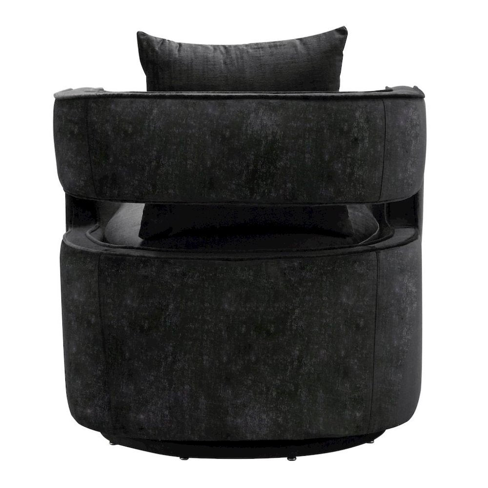 Black Velvet Swivel Accent Chair With Rounded Backrest For Living Spaces