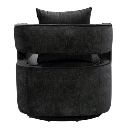 Black Velvet Swivel Accent Chair With Rounded Backrest For Living Spaces