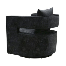 Black Velvet Swivel Accent Chair With Rounded Backrest For Living Spaces