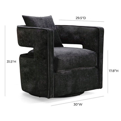 Black Velvet Swivel Accent Chair With Rounded Backrest For Living Spaces