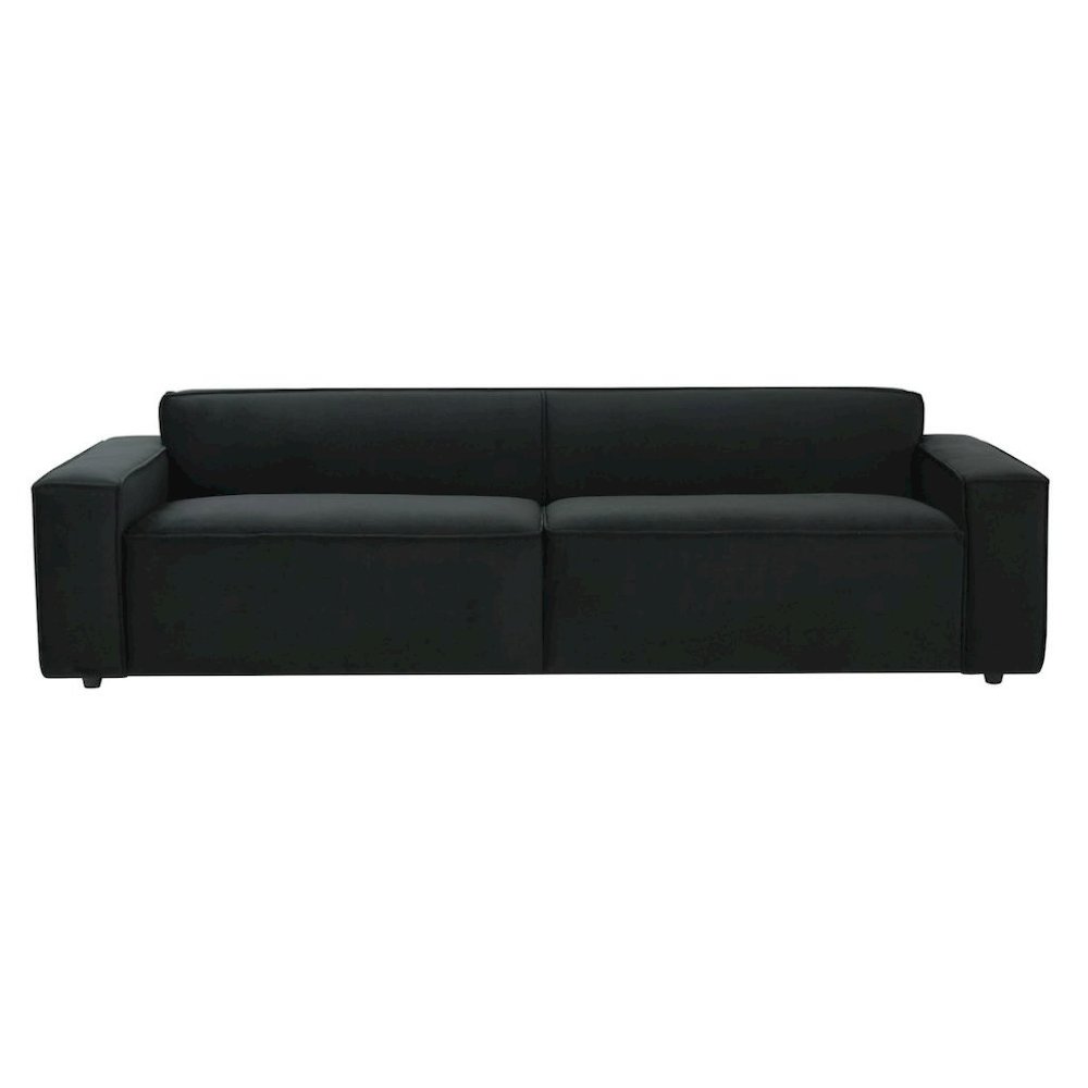 Black Velvet 3 Seater Couch With Piped Detailing And Wide Arm Profile