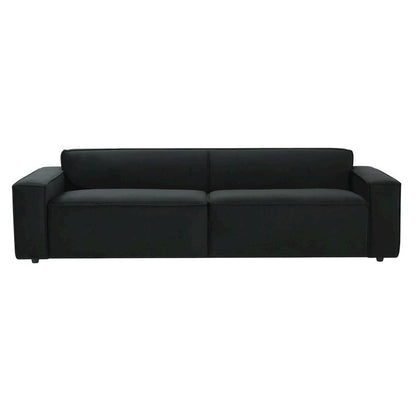 Black Velvet 3 Seater Couch With Piped Detailing And Wide Arm Profile