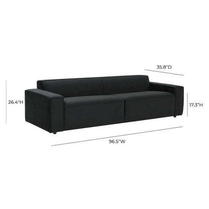 Black Velvet 3 Seater Couch With Piped Detailing And Wide Arm Profile