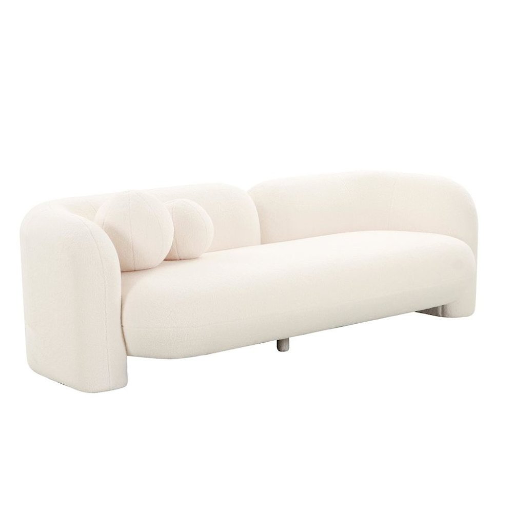 Beige Fluffy Round Couch For 6 With Faux Fur And Pillows, Modern Sofa Style