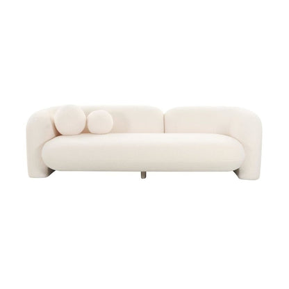 Beige Fluffy Round Couch For 6 With Faux Fur And Pillows, Modern Sofa Style