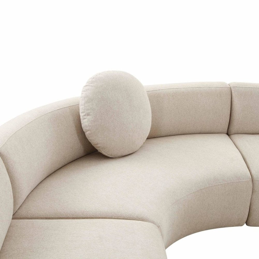 Beige Linen Sectional Sofa With Curved Frame, A Modern Couch For 4 People