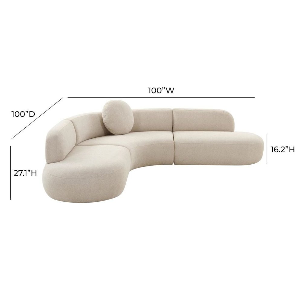 Beige Linen Sectional Sofa With Curved Frame, A Modern Couch For 4 People