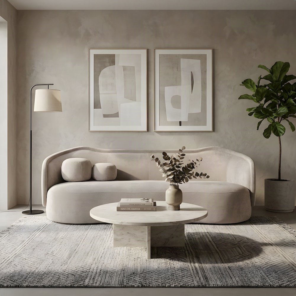 Circe Textured Velvet Curved Sofa with Sinuous Springs and Pillows, Taupe