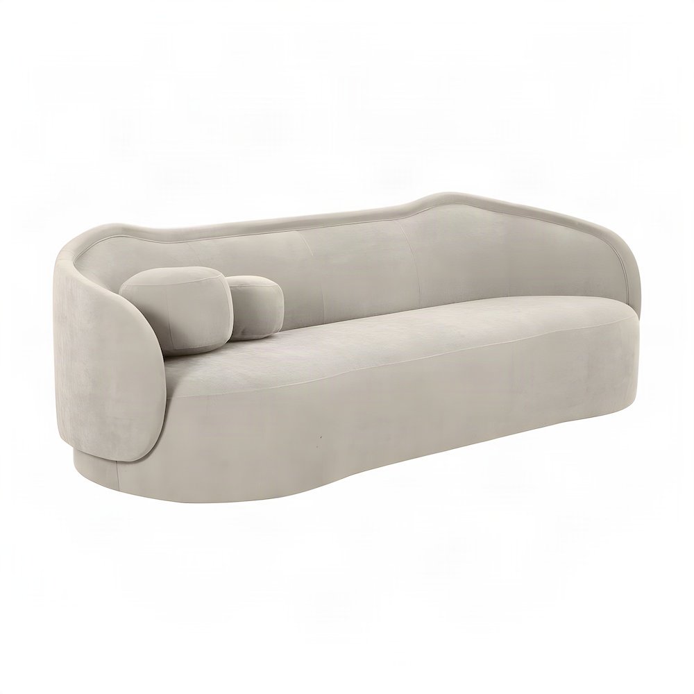 Circe Textured Velvet Curved Sofa with Sinuous Springs and Pillows, Taupe