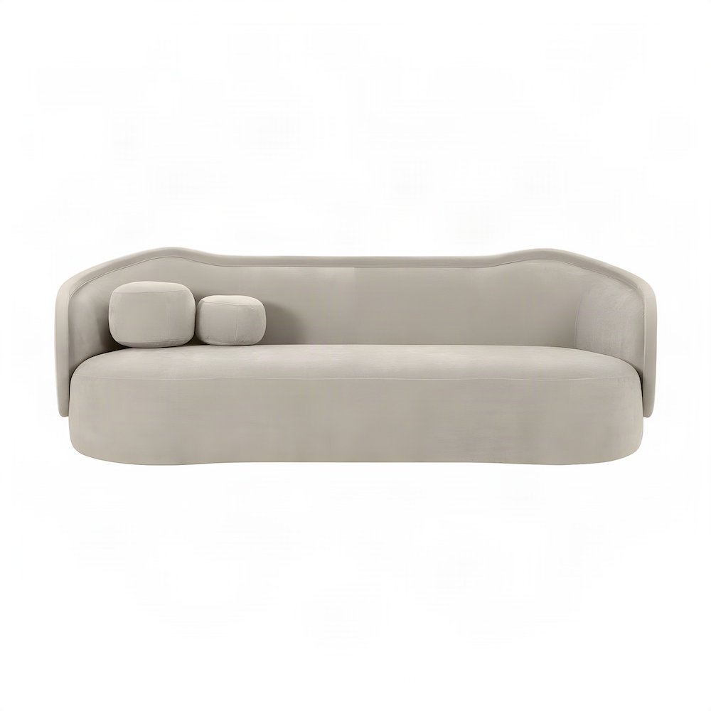 Circe Textured Velvet Curved Sofa with Sinuous Springs and Pillows, Taupe