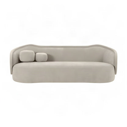 Circe Textured Velvet Curved Sofa with Sinuous Springs and Pillows, Taupe