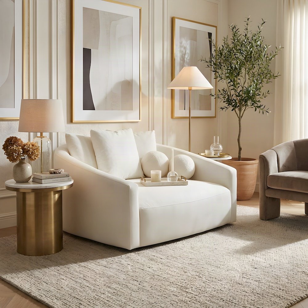 Linen Upholstered Twin Daybed Sofa with Fiber-Wrapped Foam Seat, Cream