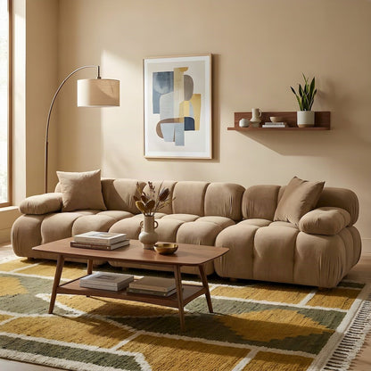 Performance Velvet Modular Sofa with S-Spring Sectional Couch, Cafe Au Lait