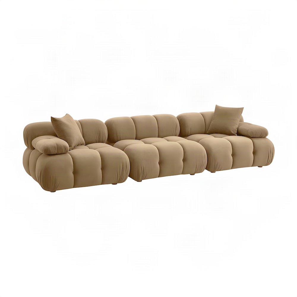 Performance Velvet Modular Sofa with S-Spring Sectional Couch, Cafe Au Lait
