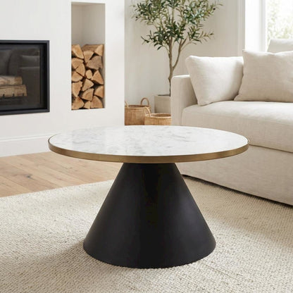 Black Marble Coffee Table with Iron Frame and Gold Accents for Living Room