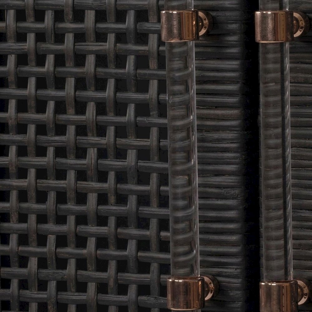 Woven Rattan Veneer Tall Accent Cabinet and Sideboard, Mahogany Legs, Charcoal