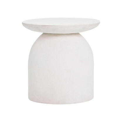 White Concrete Side Table with Adjustable Shelf and Modern Design