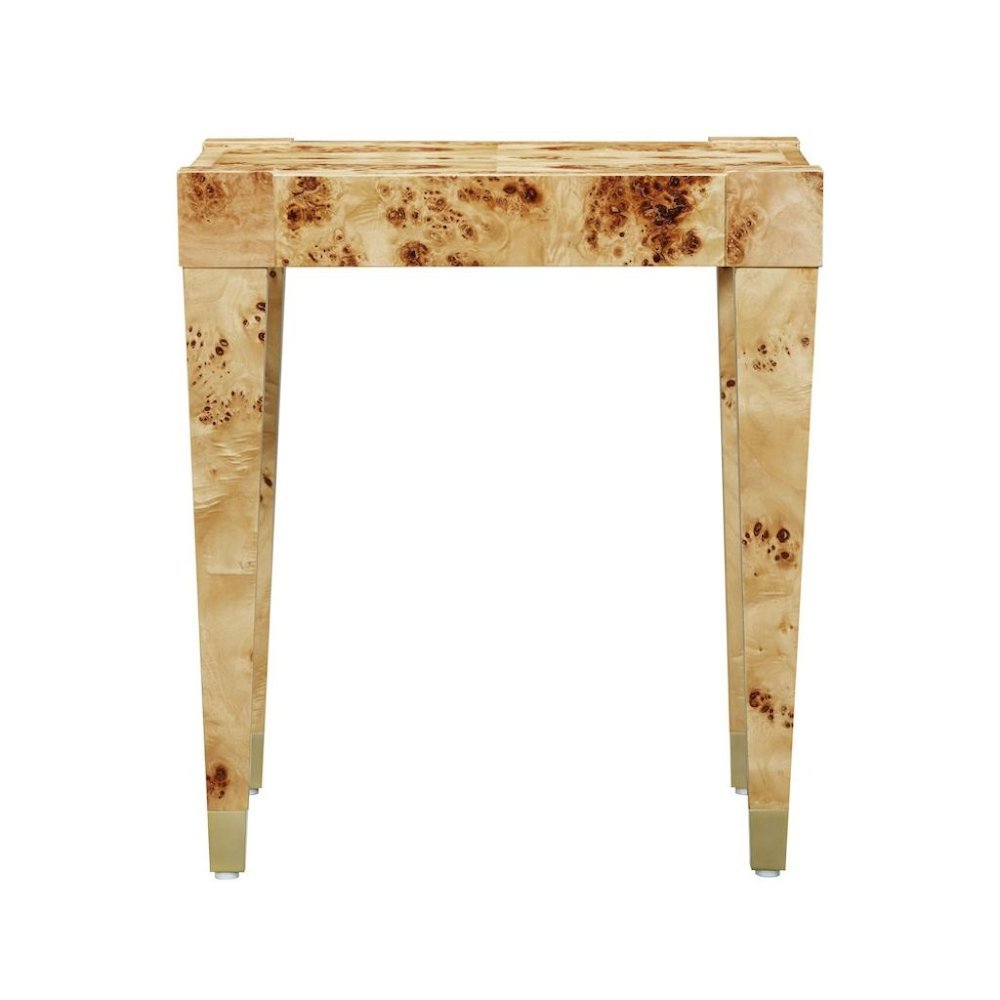 Brown End Table With Burl Veneer And Iron Frame, A Modern Side Table Design