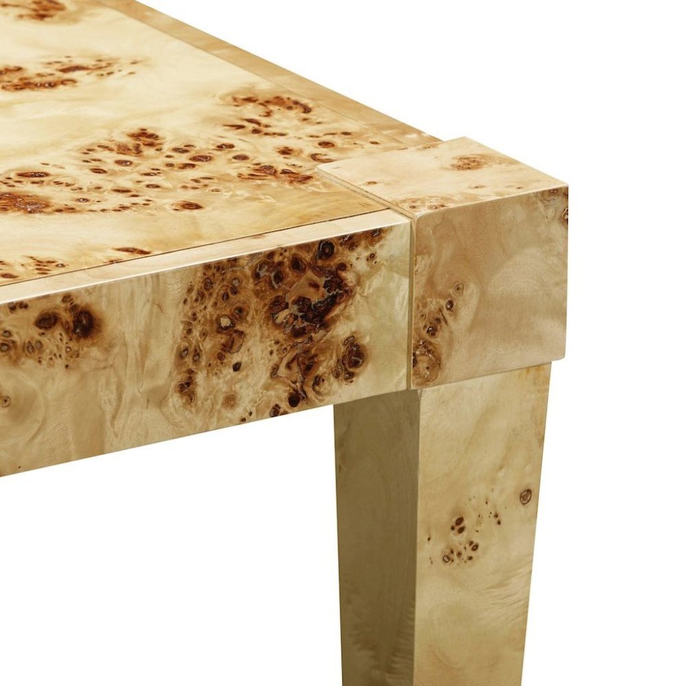 Brown End Table With Burl Veneer And Iron Frame, A Modern Side Table Design