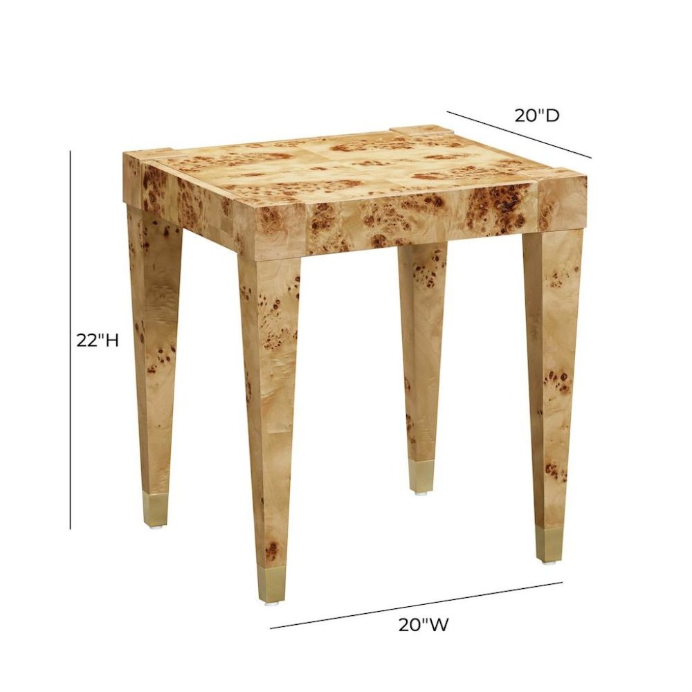 Brown End Table With Burl Veneer And Iron Frame, A Modern Side Table Design