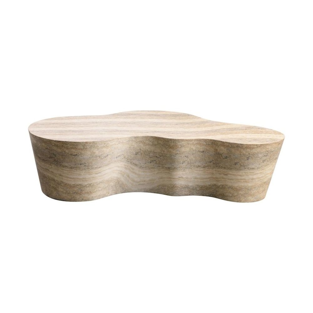 Modern Beige Stone Coffee Table with Marble Veneer Concrete Finish
