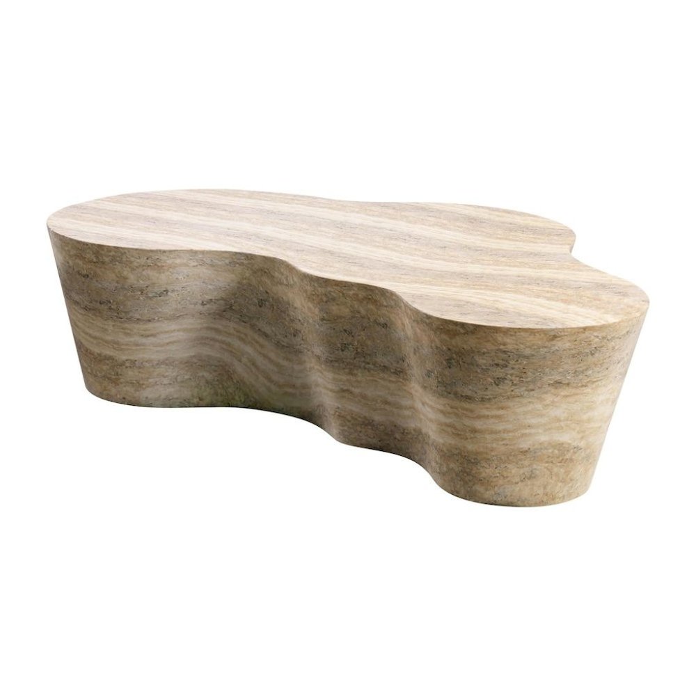 Modern Beige Stone Coffee Table with Marble Veneer Concrete Finish