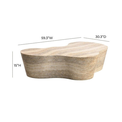Modern Beige Stone Coffee Table with Marble Veneer Concrete Finish