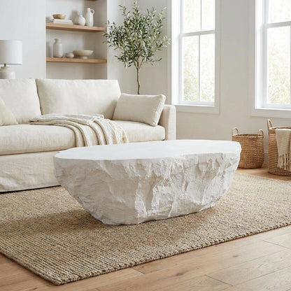 White Concrete Coffee Table, Sturdy Durable Construction, 220 lb Weight Capacity