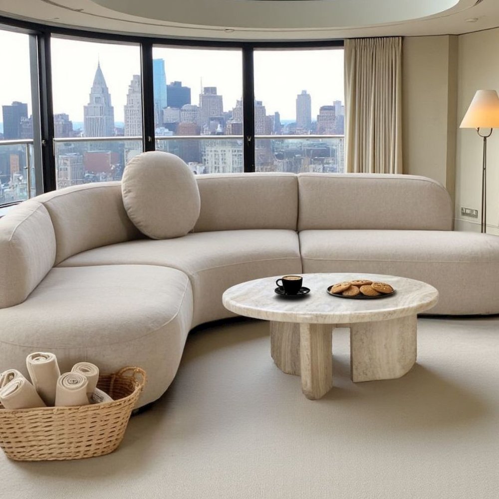 Gray Concrete Round Coffee Table With Sculpted Base, Modern Design