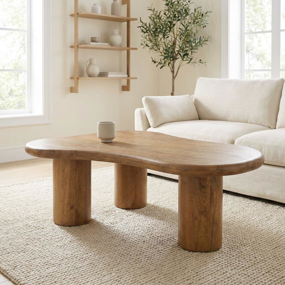 Brown Cognac Coffee Table with Acacia Legs and Plywood Top Durable Wood Surface