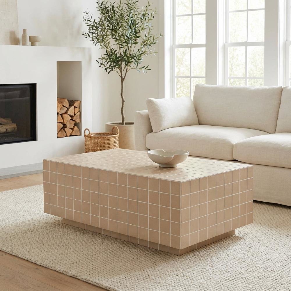 Gray Concrete Coffee Table with Taupe Legs and Durable Construction