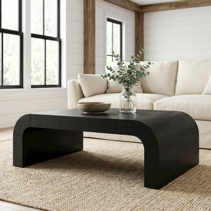 Black Coffee Table with Acacia Wood Legs and MDF Veneer Top for Living Room