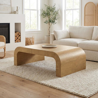 Brown MDF Wood Coffee Table with Rubberwood Legs and Veneer Top