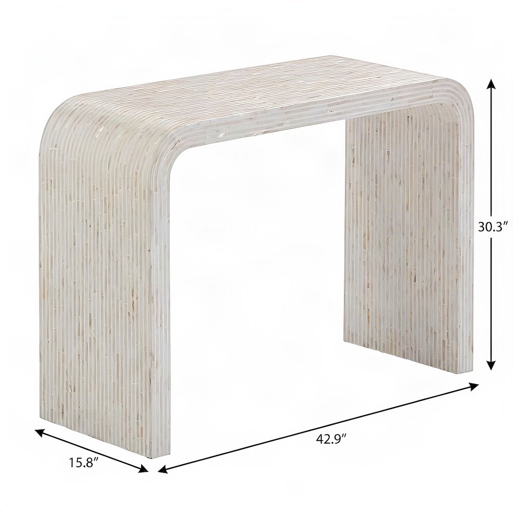 Capiz Shell Console Table with MDF Frame for Entryway or Sofa, Cream