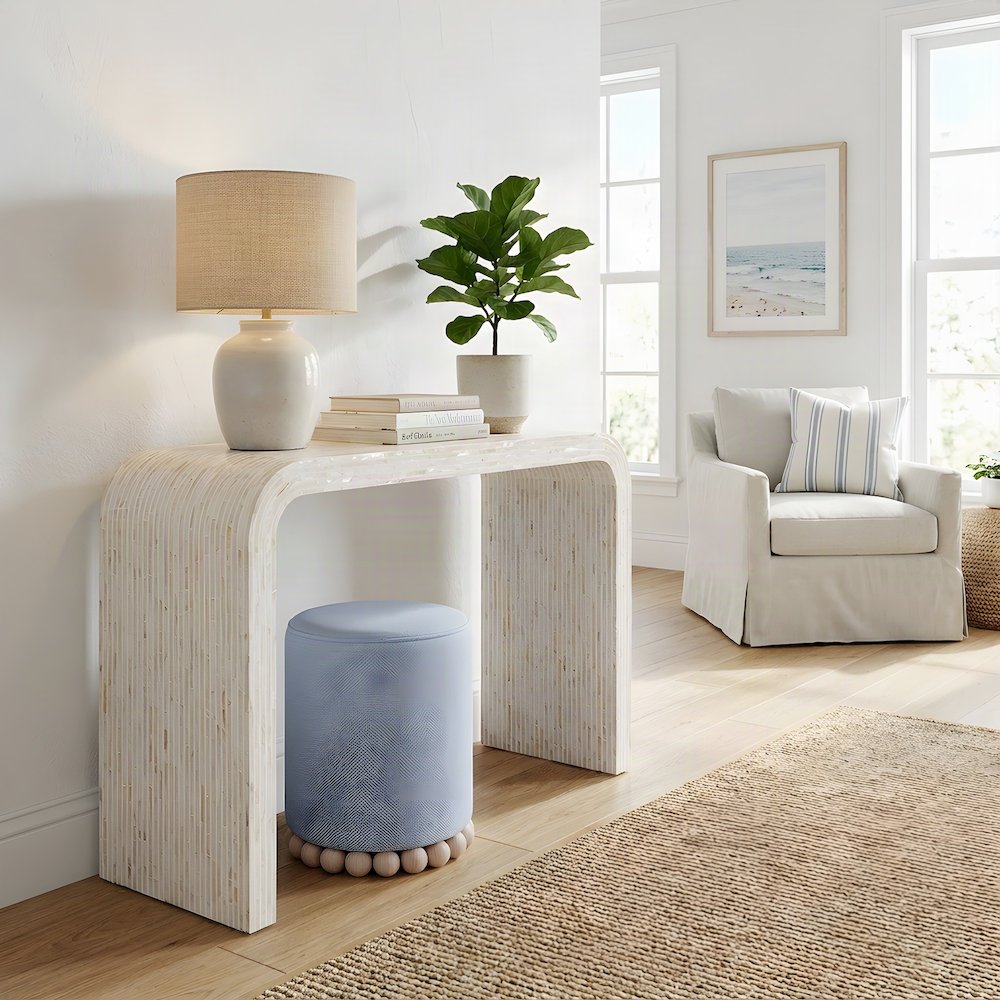 Capiz Shell Console Table with MDF Frame for Entryway or Sofa, Cream