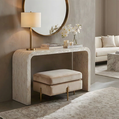 Capiz Shell Console Table with MDF Frame for Entryway or Sofa, Cream