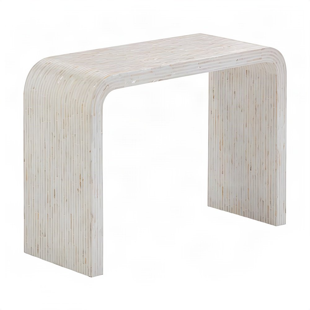 Capiz Shell Console Table with MDF Frame for Entryway or Sofa, Cream