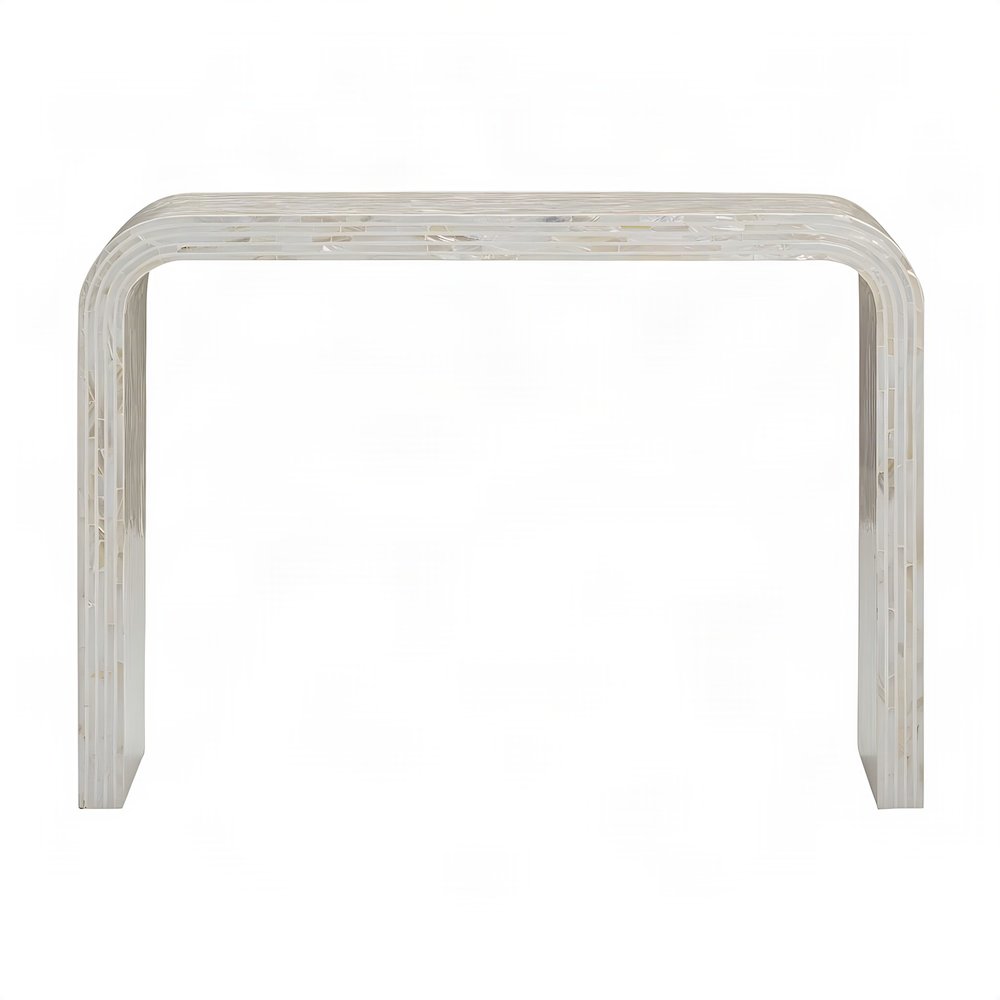 Capiz Shell Console Table with MDF Frame for Entryway or Sofa, Cream