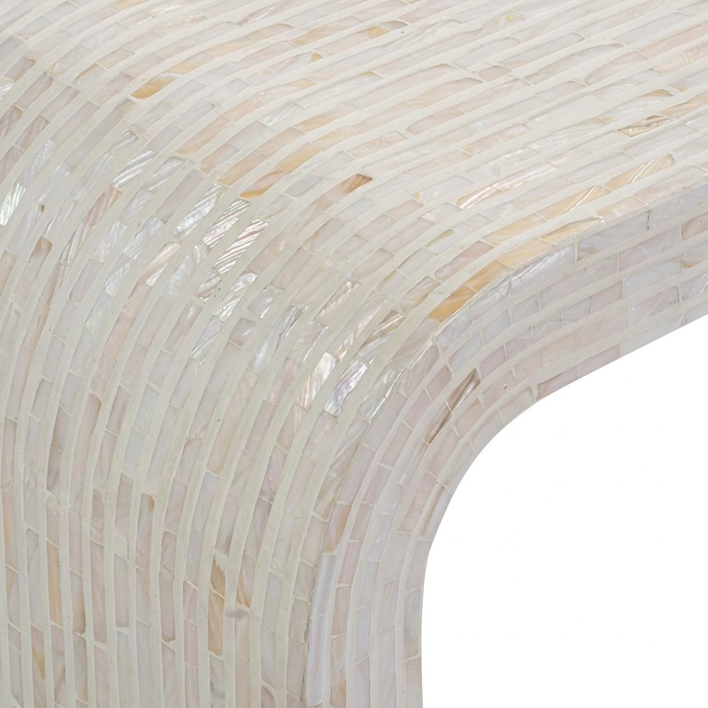 Capiz Shell Console Table with MDF Frame for Entryway or Sofa, Cream