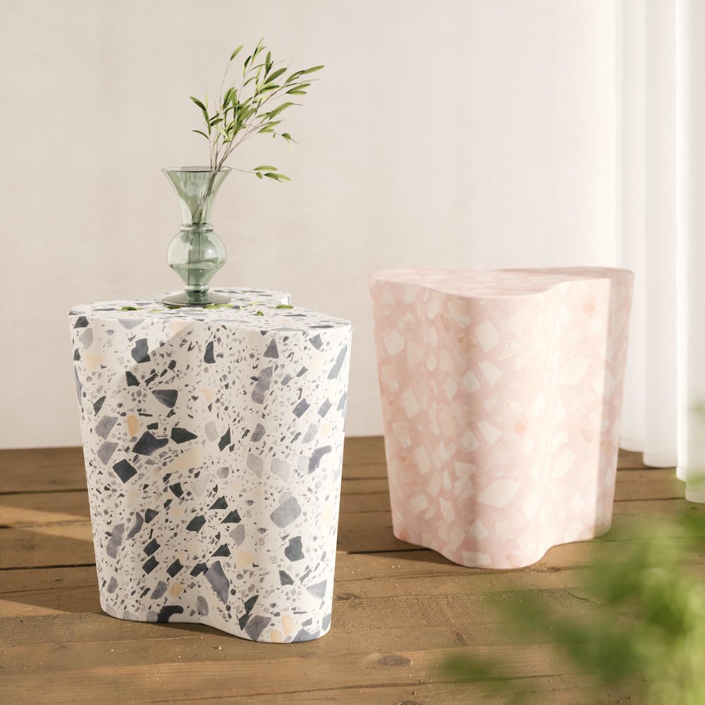 Slab Black & White Riverbed Terrazzo Indoor/Outdoor Side Table