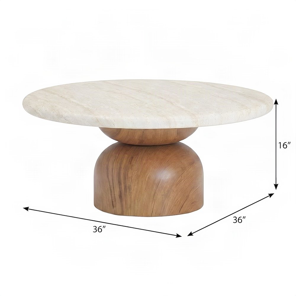 Cynthia Round Concrete Coffee Table, Travertine Finish, Indoor/Outdoor, Brown