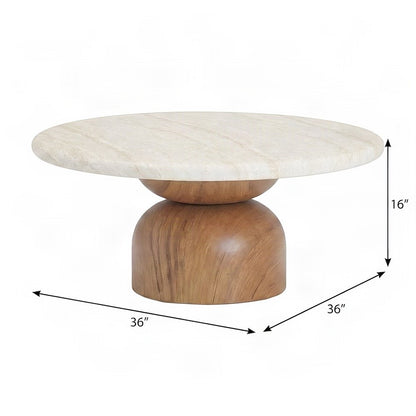 Cynthia Round Concrete Coffee Table, Travertine Finish, Indoor/Outdoor, Brown