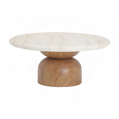 Cynthia Round Concrete Coffee Table, Travertine Finish, Indoor/Outdoor, Brown