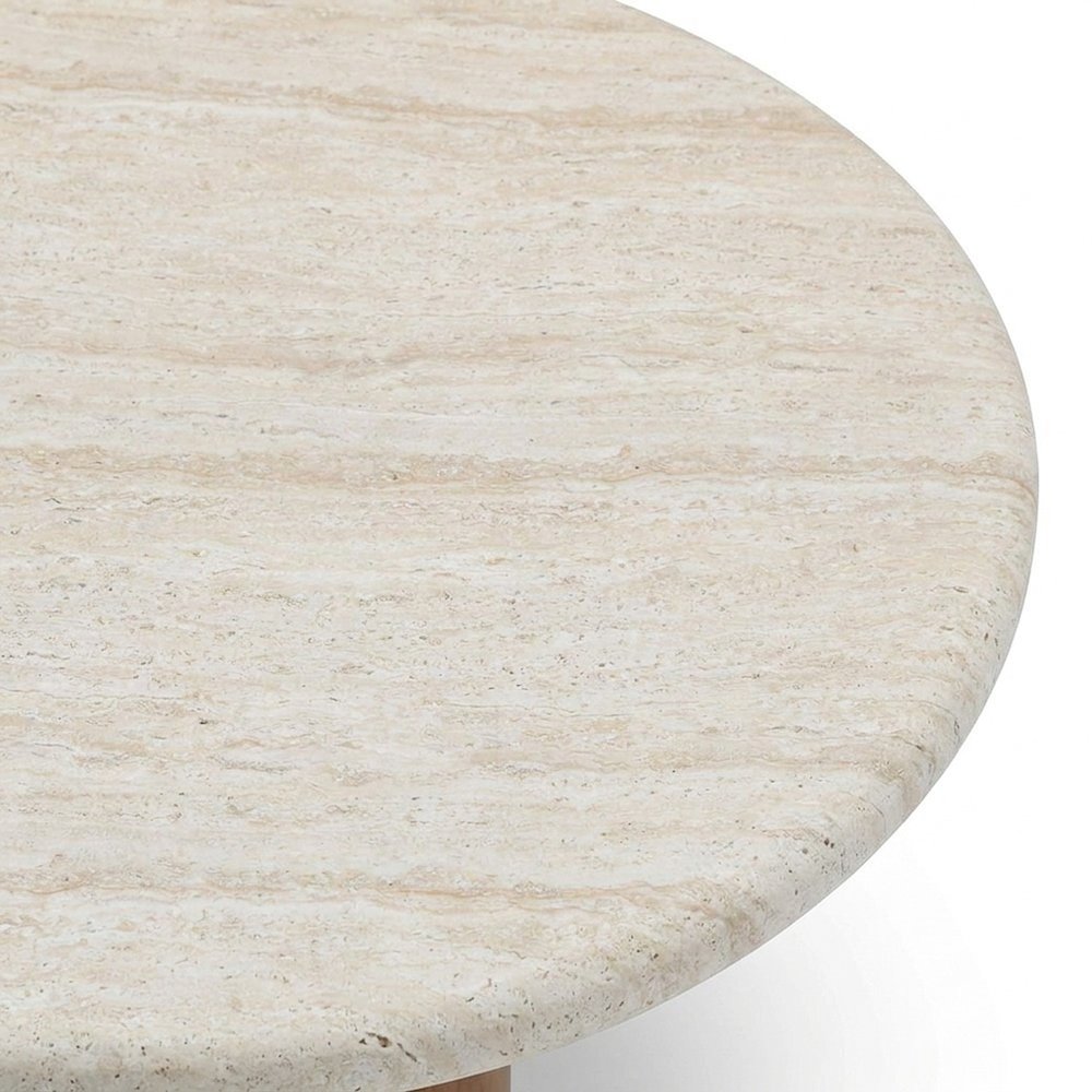 Cynthia Round Concrete Coffee Table, Travertine Finish, Indoor/Outdoor, Brown