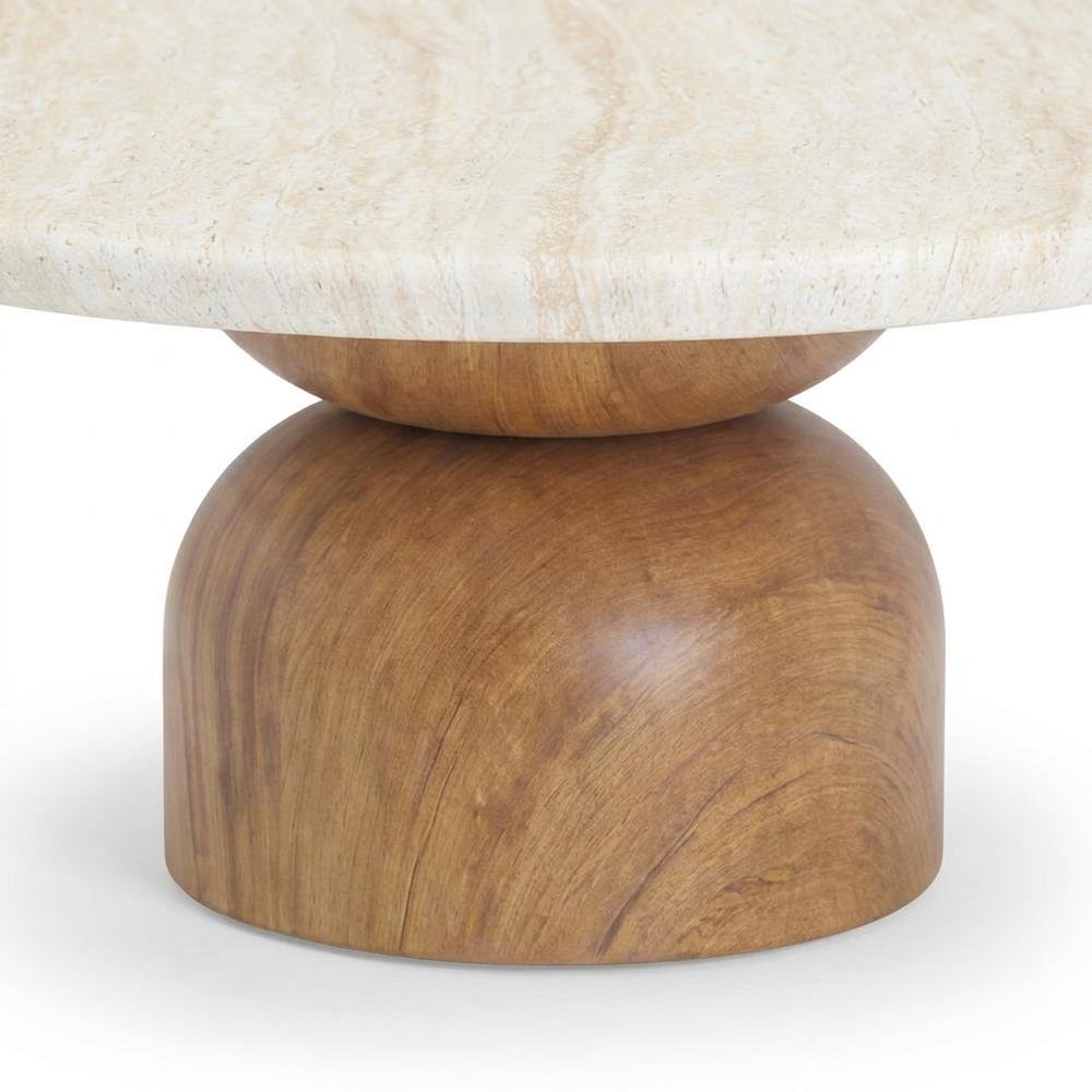 Cynthia Round Concrete Coffee Table, Travertine Finish, Indoor/Outdoor, Brown