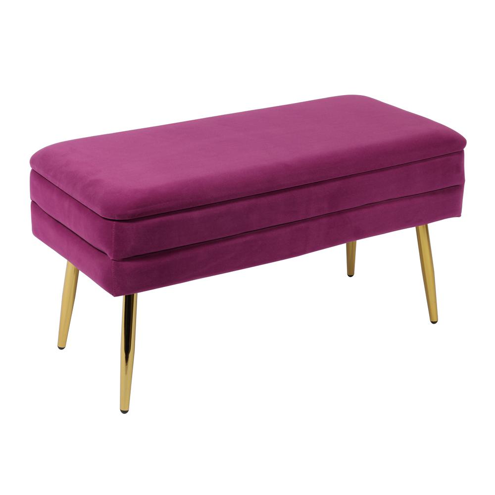 Purple Velvet Storage Bench with Gold Legs and Spacious Seating