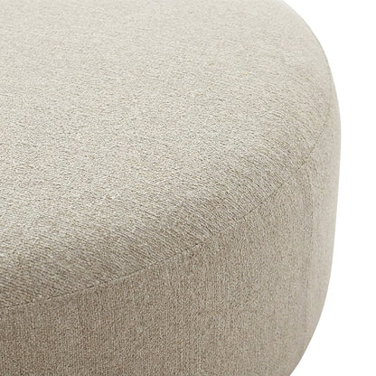 Linen-Upholstered Round Ottoman Foot Stool with Fiber-Wrapped Foam, Beige