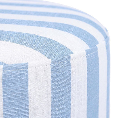 Striped Linen Ottoman with Rubberwood Legs and Foam Padded Seat, Blue