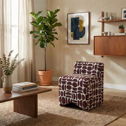 Jacquard-Woven Upholstered Stool with Sinuous Spring Support, Merlot